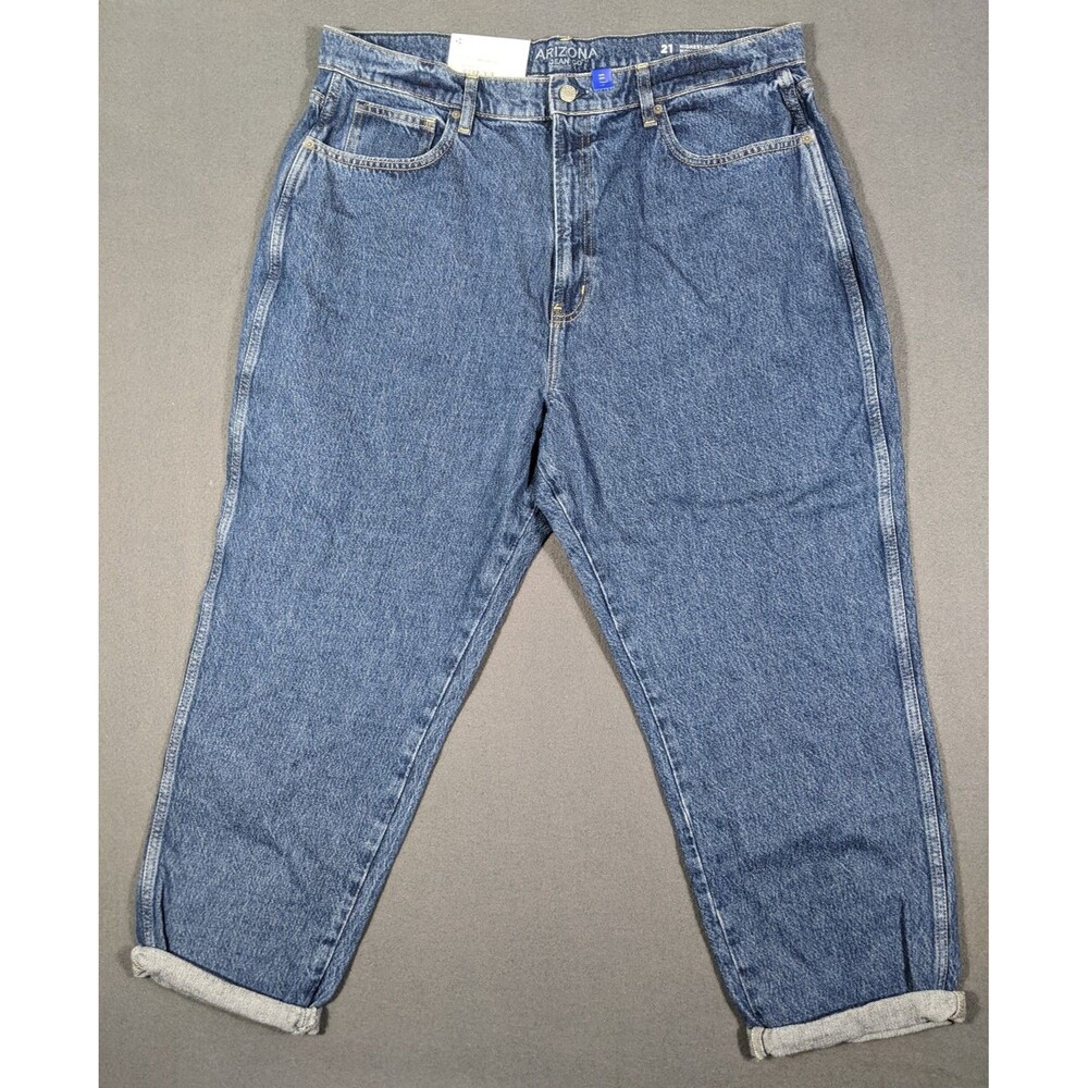 Arizona Jean Co Mom Jeans Highest Rise Tapered Leg Blue Denim Size 21 NWT